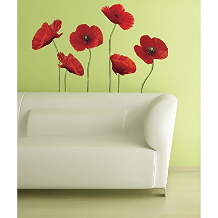 RoomMates RMK1729GM Poppies at Play Peel and Stick Giant Wall Decals