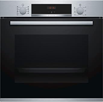 Bosch Serie 4 HBS534BS0B Built-In Single Electric Oven with 3D Hotair, Electronic Clock Timer, Halogen Light And Red LED Display (Stainless Steel)