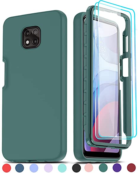 LeYi for Moto G Power 2021 Case, Motorola G Power 2021 Case with [2 x Glass Screen Protector], Full-Body Shockproof Soft Liquid Silicone Hybrid Protective Phone Case for G Power 2021, Green