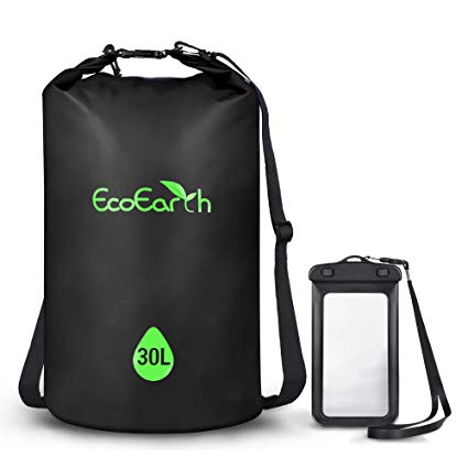 EcoEarth Waterproof Dry Bag (10L/20L/30L/40L)- Roll Top Dry Sack with Double Shoulder Straps Keeps Gear Dry for Kayaking, Beach, Rafting, Boating, Hiking, and Camping with Waterproof Phone Case