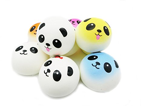 Doloburn 4 Pieces Random Squishy Charms Kawaii Soft Foods Jumbo Squishies Cake/Panda/Bread/Buns Phone Charm Key Chain Strap