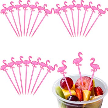 300 Pieces Plastic Pink Flamingo Picks Cocktail Picks Appetizer Picks Plastic Drink Picks for Tropical Party Decoration and Supplies