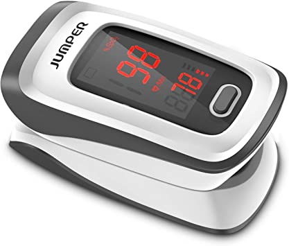 Jumper Pulse Oximeter Digital Blood Oxygen Saturation SpO2 and Pulse Rate Monitor, Perfect for Home Health Care and Outdoor Activities - Include Lanyard and AAA Batteries (Gray)