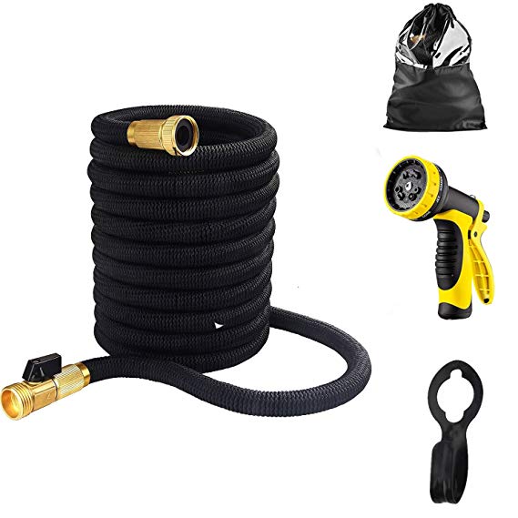 HiveNets Expandable Garden Hose SetMagic Flexible Lawn Water Hose with 9 Pattern Spray Nozzle Gun and Free Storage Bag and Free Hanger(75ft,Black)