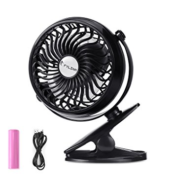 FYLINA Mini USB Table Desk Rechargeable Fan with  Upgraded 2600mAh and 4.9'USB Cable,Enhanced Airflow,Lower Noise,Personal Cooling - Black