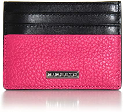 Nimesto Pebbled Leather Men's Women's Luxury Front Pocket Card Holder Wallet