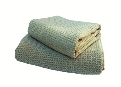 Fina Ultra Absorbent Microfiber Waffle towel SET - ONE SET of Body(29" x 55") and Hair(19" x 39") Towel in SAGE color ONLY.