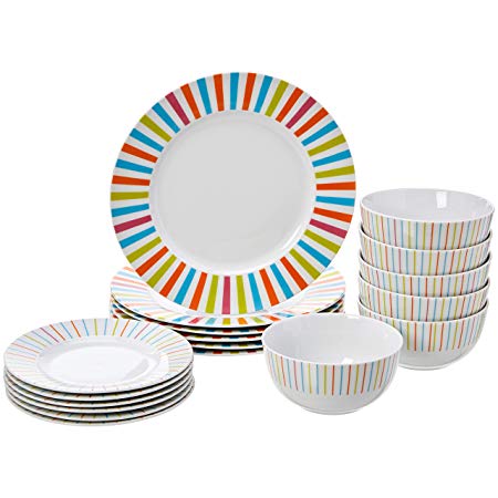 AmazonBasics 18-Piece Dinnerware Set - Sunburst, Service for 6