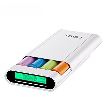 Premium Portable Tomo M4 External Power Bank Battery Charger Box and 2-USB Port DIY Charger Plastic Shell Box with LCD Display (White-M4)