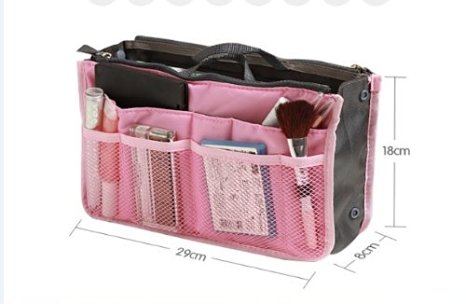 KLOUD City® 6 Colors Nylon Travel Handbag Pouch / Bag in Bag / Insert Organizer / Cosmetic Pocket / Makeup Bag / Tidy Bag plus KLOUD City Cleaning Cloth (pink)