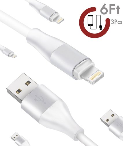 Zeuste [3-Pack Silver 6Ft] Lightning Charging Cable High Speed Data Transfer Sync Charging cord for iPhone, 6S 6 5s 5c IPOD TOUCH 5 NANO 7 IPAD MINI,Compatible with IOS9