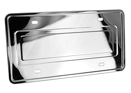 LFPartS Stainless Steel License Plate Frame and Backing Reinforce Holder/Bracket (Chrome)