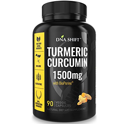 DNA Shift® Turmeric Curcumin 1500mg with BioPerine – 90 capsules extra strength supplement with curcuminoids 95 and black pepper extract - Anti inflammatory health benefits best for joint & knee pain
