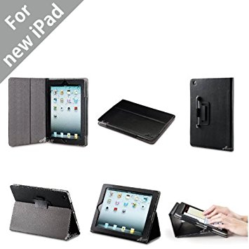 Acase iPad 3 Case / Cover (Apple iPad 4 / iPad 3 / iPad 2 / New iPad) - Premium Micro Fiber Leather Case and Flip Stand with Stylus Holder - 100% Support Sleep & Awake for iPad (Black)