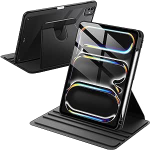 JETech Rotating Case for iPad Pro 11-Inch M4 (2024) with Pencil Holder, 360 Degree Rotation Protective Stand Cover Clear Back, Auto Wake/Sleep (Black)