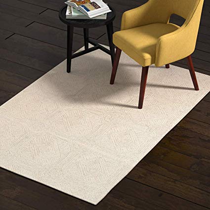 Rivet Geometric Wool Area Rug, 4 x 6 Foot, Grey, Ivory