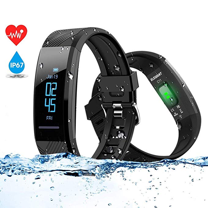 ELEGIANT Fitness Tracker, IP67 Waterproof Activity Tracker Heart Rate Monitor Smartwatch with Exercise Modes Sleep Monitor with Route Tracking Pedometer Step Counter with for Android IOS Smartphones