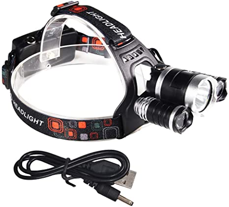 CASTNOO T6 LED Headlamp, Super Bright 3000 Lumen USB Rechargeable Headlamp Flashlight,IPX5 Waterproof,4 Modes for Outdoor Camping Cycling Running Fishing,2 18650 Battery (Not Included)