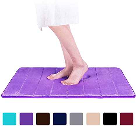 Olanly Soft Memory Foam Bath Mats, Anti-Skid Bottom Absorbent Thick Bathroom Rugs Runner Mat for Kitchen Bathroom Floors 20" x 32", Purple