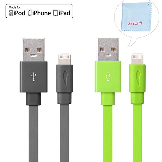 Yellowknife [Apple MFI Certified] 2 Pack 3.3ft Tangle Free Flat Lightning to USB Sync and Charge Cable for iPhone 6s 6s Plus 6 6 Plus 5s 5c 5,iPad Air 2 ,Mini 4 3 2 Pro iPod Durable Gray & Green
