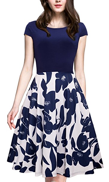 HOMEYEE Women's 1950s Vintage Elegant Cap Sleeve Swing Party Dress A009