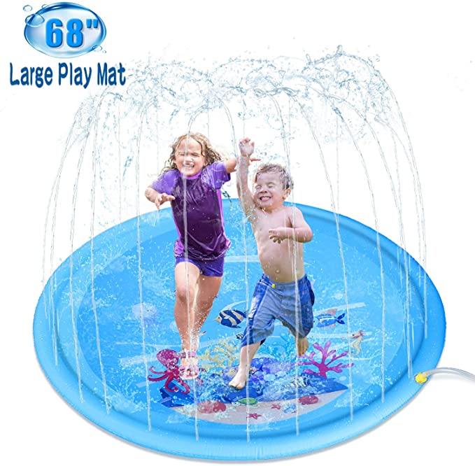 SENYANG Sprinkler for Kids - 68" Inflatable Splash Pad Outside Play Mat Summer Water Toys, Outdoor Wading Swimming Pool, Outside Water Play Mat for Babies and Toddlers (Blue)
