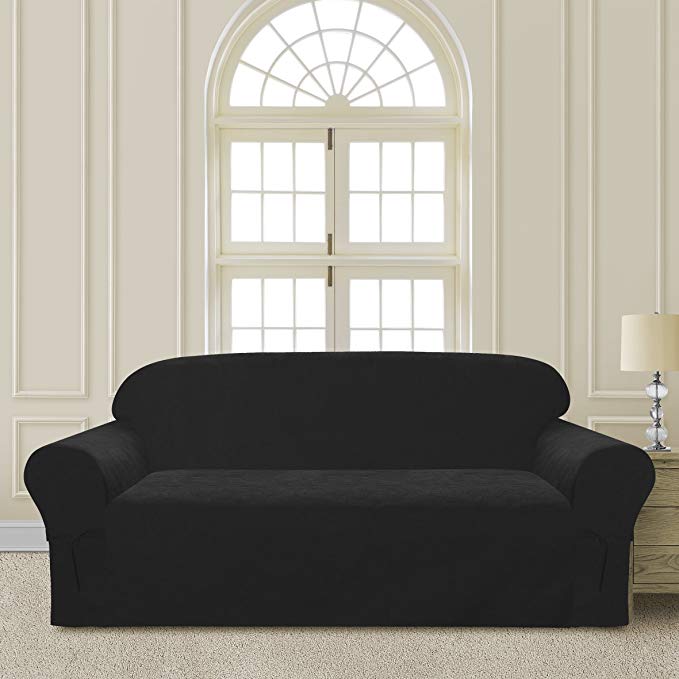 Comfy Bedding Microsuede Sofa Furniture Slipcover with Elastic Straps under Seat Cushion (Black, Sofa)