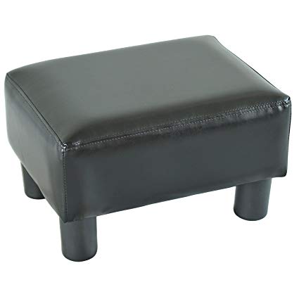 HOMCOM PU Leather Ottoman Footstool Footrest Small Seat Foot Rest Chair (Black)