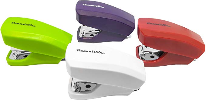 PraxxisPro, Mini Staplers, Built in Staple Remover, Staples 2 to 18 Sheets. Set of 4 (Red, Purple, White, Green) …