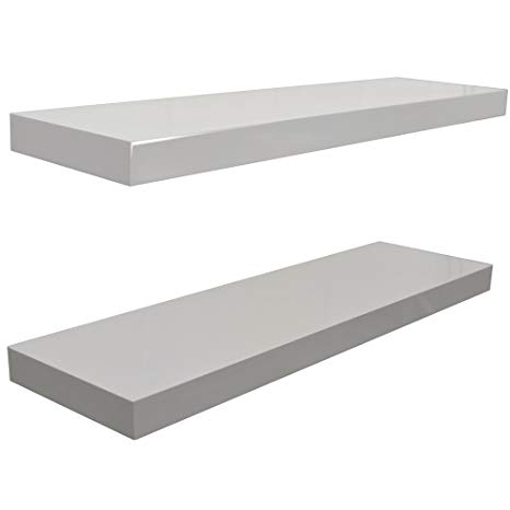 GLOSS - Wall Mounted 70cm Floating Shelves - Pack of Two - White
