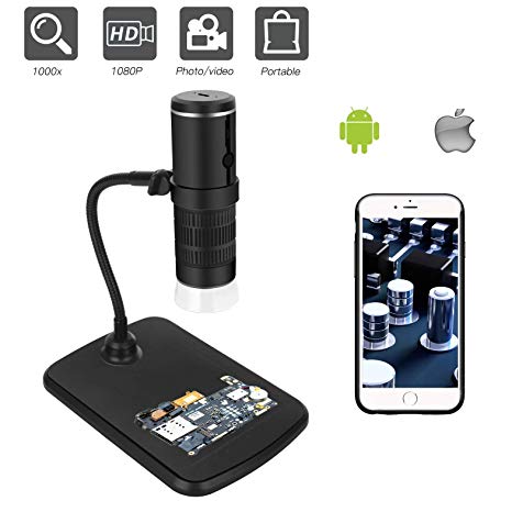 Wireless Digital Microscope 50x to 1000x, 1080P 2MP Magnification Microscope Camera with 8 LED Lights, Compatible with iPhone Android, iPad MAC Windows
