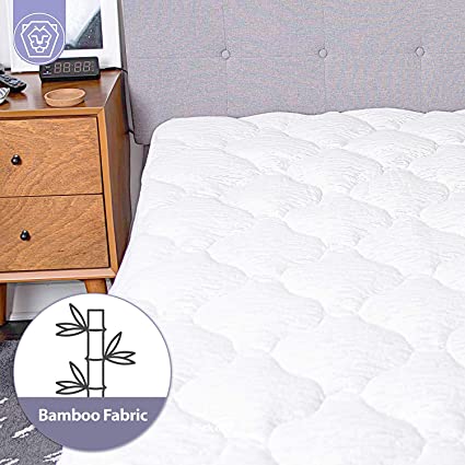 Cooling Bamboo Mattress Pad Cover - Extra Thick Quilted Mattress Topper Pillow Top Matress Cover Over Filled with Hypoallergenic Down Alternative Filling Breathable Mattress Protector (Full)