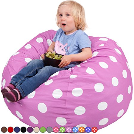 Oversized Bean Bag Chair in Lavender with White Polka Dots - Machine Washable Big Soft Comfort Cover with Memory Foam Filler - Cozy Lounger & Bed - Kids & Teens Love This Huge Sack - by Panda Sleep