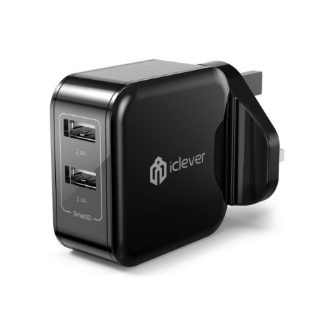 iClever BoostCube 24W 4.8A Dual USB Wall Charger with SmartID Technology for iPhone SE 6S 6 Plus, iPad Pro Air Mini, Samsung Galaxy S7 S6 Edge, Note 5 4, LG G5 and More, Black