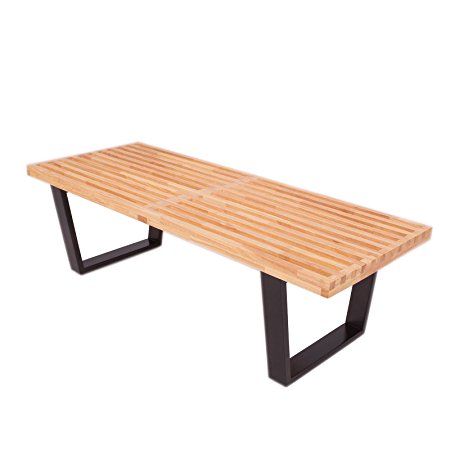 Leisuremod Mid-Century George Nelson Style Platform Bench - 4 Feet (Natural Wood)