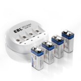 EBL 855 4 Bay 9V Li-ion Battery Charger with 4 Pack 600mAh 9V 6F22 Low Self-Discharge Lithium-ion Rechargeable Batteries
