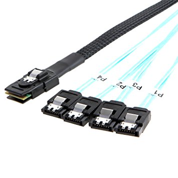 CableCreation Mini SAS 36Pin (SFF-8087) Male to 4 SATA 7Pin female Cable, Mini SAS Host/Controller to 4 SATA Target/Backplane, 0.5M