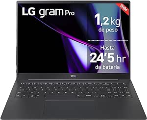 LG gram Pro 16Z90SP-A.AD75B - Ordenador Portátil, Intel Core Ultra 7, Windows 11 Home, 32 GB RAM, 512 GB SSD, 1,2 Kg, 24,5 h de Autonomía, i7/32/512/RTX3050/W.11/OLED, 16", Negro