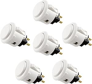 Sanwa 6 pcs OBSF-24 Original Push Button 24mm - for Arcade Jamma Video Game & Arcade Joystick Games Console (White) S@NWA