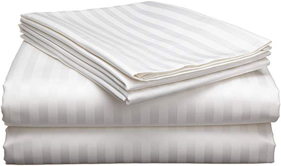Last-Minute Deals on Bed Sheets King Size Hotel Luxury 600-TC Egyptian Cotton Sheet Set for King Size (76x80) Fits Mattress 7-9 Inches Fully Elastic Deep Pocket (Stripe, White)