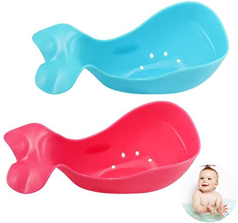 Whale Interactive Bath Toys, 2 Pack Plastic Baby Play Bubbles Bathtub Toys Leaking Scoops Rinse Cup Shampoo Bath Spoon for Toddlers (Pink Blue)