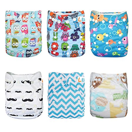 LBB(TM) Baby Resuable Washable Pocket Cloth Diaper With Adjustable Snap,6 pcs  6 inserts,Fish