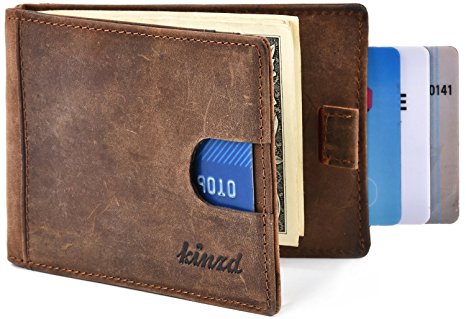 Slim Wallet with Money Clip RFID Blocking Minimalist Bifold Wallet for Men Genuine Leather Front Pocket Card Holder