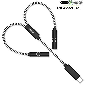 VIMVIP USB-C to 3.5MM Adapter, USB C to 3.5mm Nylon Cable Type C 3.5MM Headphone Male to Female Y Splitter Cord for Google Pixel 3/3 XL/2/ 2XL,HTC,Samsung,Huawei Mate 20 Pro (USB C to 2x3.5mm NL)