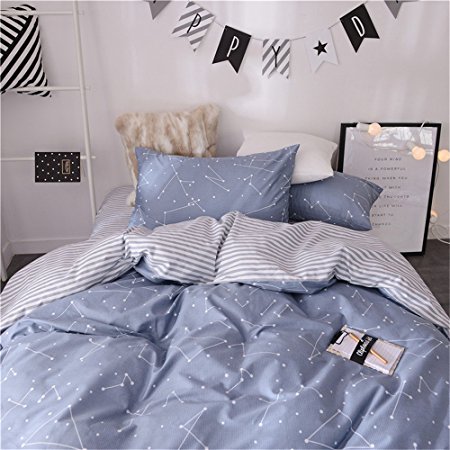 Vougemarket 3 Piece Duvet Cover Set (Queen,King),100% Cotton Constellation Pattern Design Duvet Cover with 2 Pillowcases(Queen,Constellation)