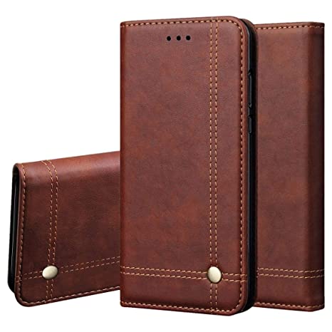 Pirum Magnetic Flip Cover for Apple iPhone Xs MAX (6.5 Inch) Leather Case Wallet Slim Book Cover with Card Slots Cash Pocket Stand Holder - Brown