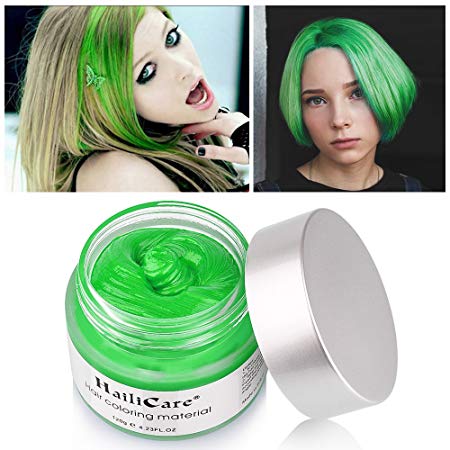 HailiCare Green Hair Wax 4.23 oz, Professional Green Hair Wax, Natural Matte Hairstyle Hair Dye Wax for Party, Cosplay (Upgrade Glass Jar)