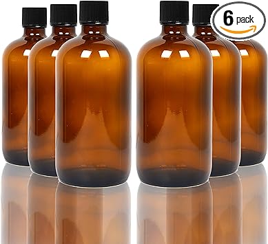 Youngever 6 Pack 8 Ounce Empty Glass Bottles with Lids, Amber Glass Growlers 8 Ounce with Tight Seal Lids, Perfect for Secondary Fermentation, Storing Kombucha, Kefir, Glass Beer Growler