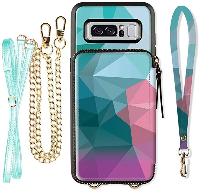 Samsung Galaxy Note 8 Wallet Case, ZVE Galaxy Note 8 Case with Credit Card Holder Crossbody Chain Strap Leather Zipper Purse Protective Shockproof Case Cover for Samsung Galaxy Note8 6.3 - Diamond