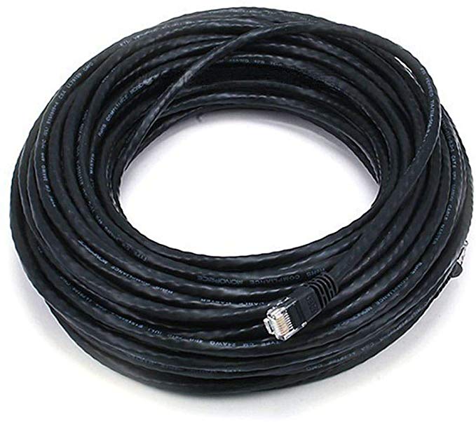 Monoprice Cat5e Ethernet Patch Cable - Network Internet Cord - RJ45, Stranded, 350Mhz, UTP, Pure Bare Copper Wire, 24AWG, 75ft, Black